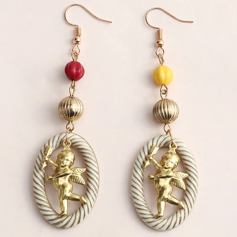 

Wholesale Fashion Metal Double Sided Long Style Women Gold Plated Modern Earing Cupid Earrings Art Deco Earrings