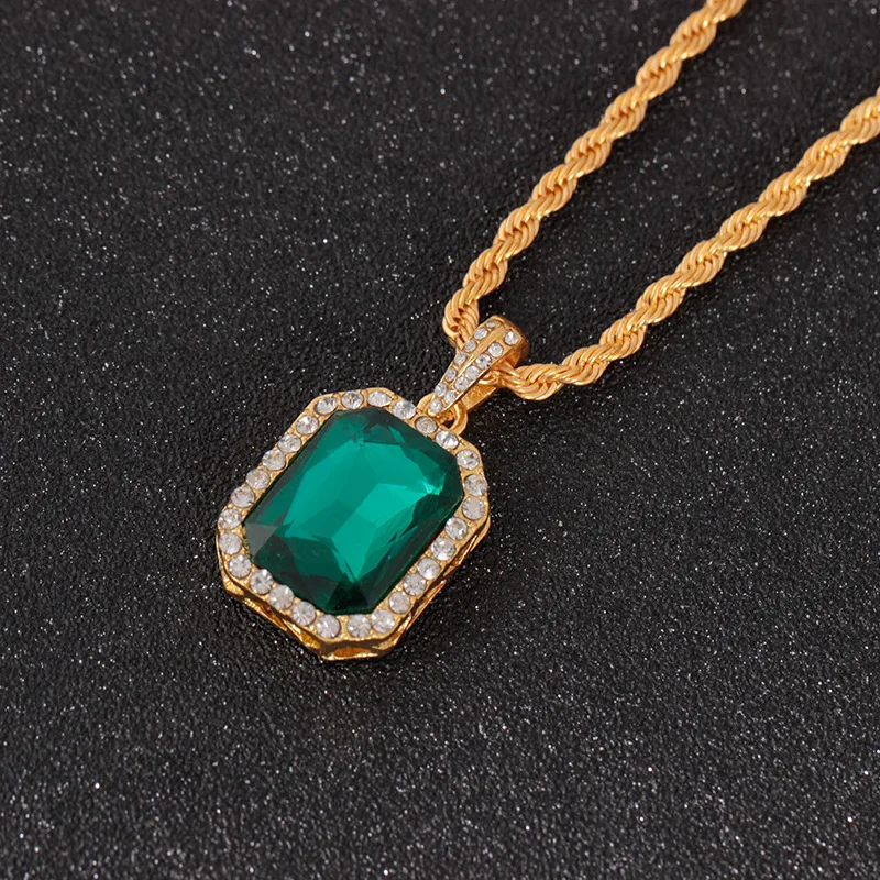 

Elegant Vintage 18K Gold Plating Twist Chain Square Emerald Pendant Necklace