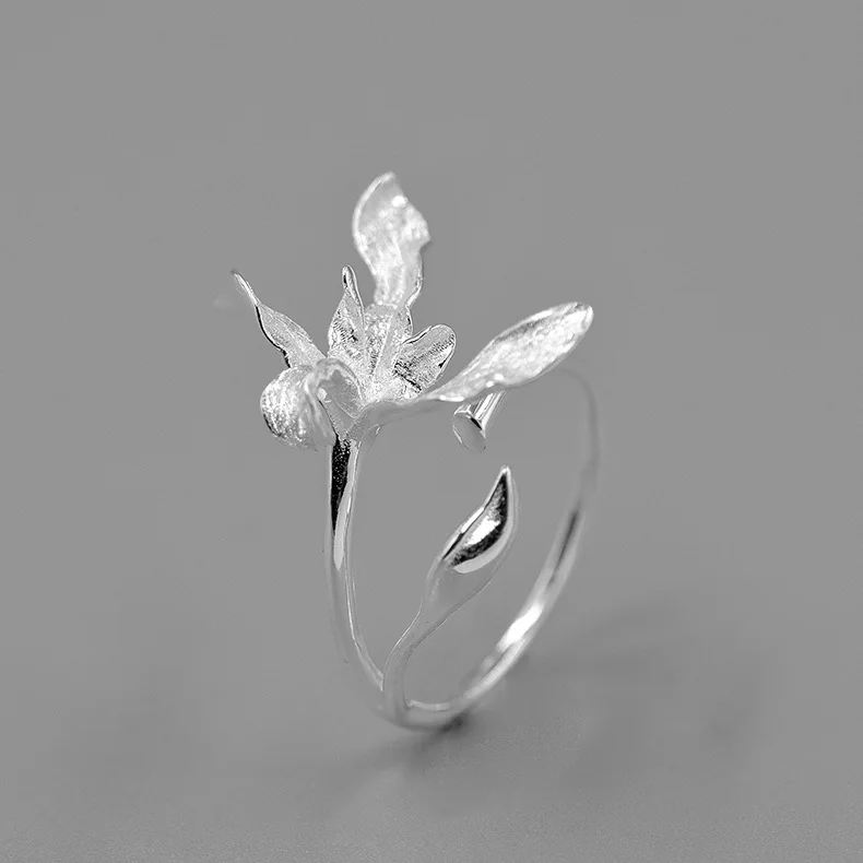 

925 Sterling Silver Orchid Flower Rings for Women Jewelry Adjustable Ring