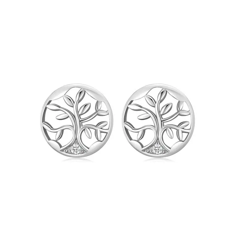 

New Minimalist Jewelry Women Earring stud tree of life Earrings With CZ 925 Sterling Silver Jewelry