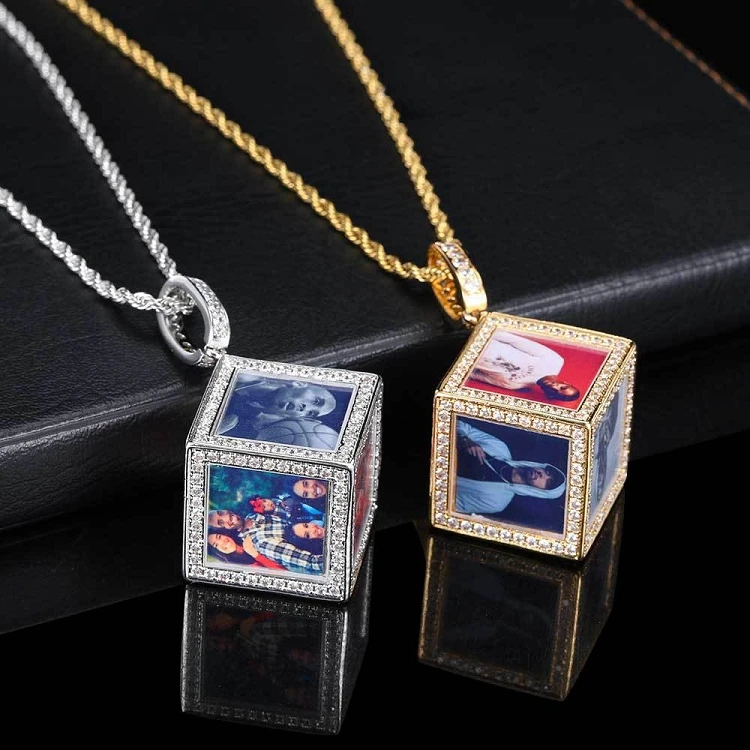 

G185 Hip Hop Jewelry Iced Out Cubic Zirconia Custom Cube memory photo pendant Necklaces