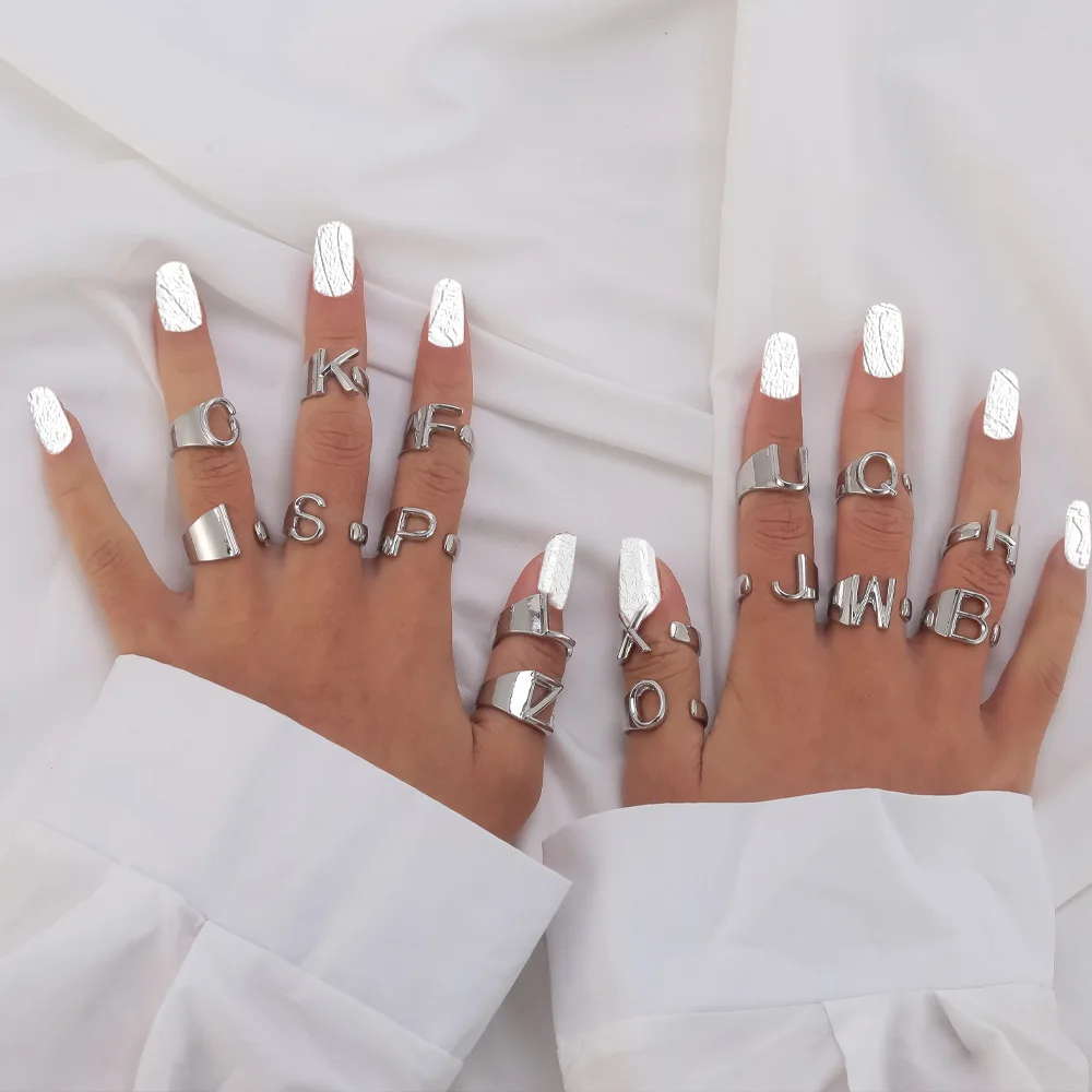 

Hot Sale Fashion Metal Letter Adjustable Tail Rings For Women Jewelry