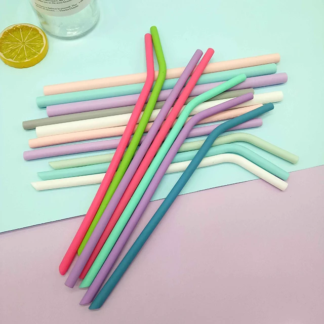 

BPA Free Food Grade Eco-Friendly Kids Safely Drinking Foldable Collapsible Silicone Straw, Pink,green,grey,white,blue,purple