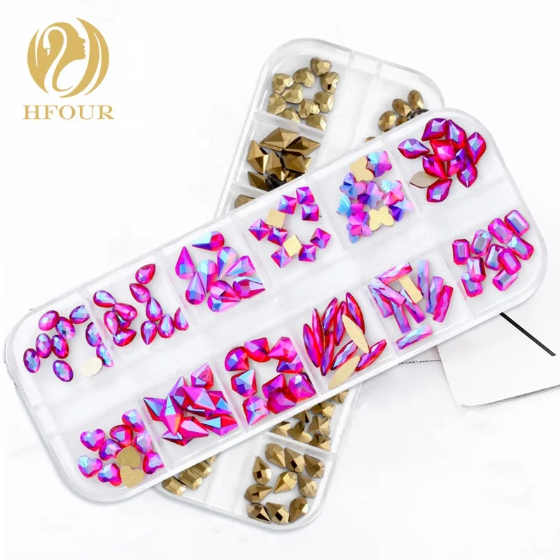

Wholesales 12 Shapes  Shape Box Package Nail Rhinestones For Nail Accessories