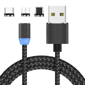 nylon braided  LED 1m Micro USB Magnet Charger Charging Cable magnetic ios type c usb cable