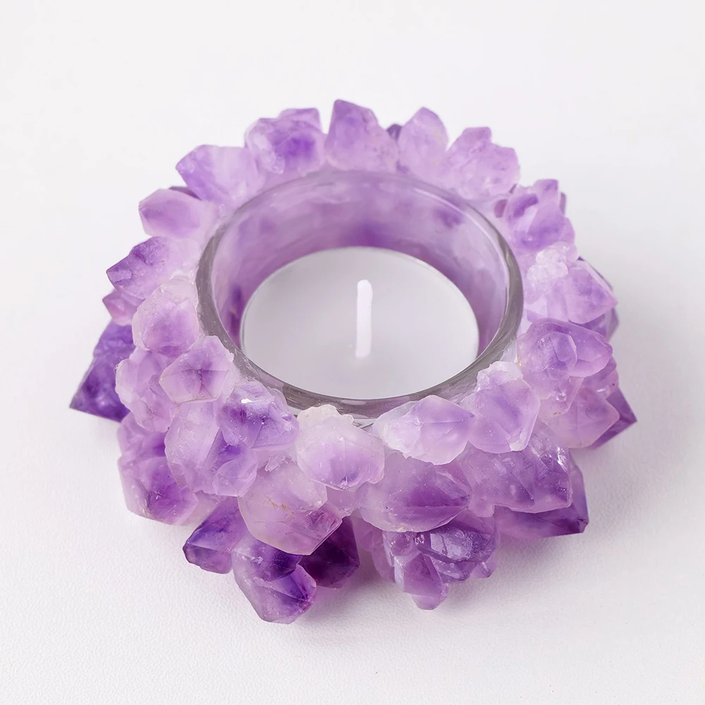 

Natural stone amethyst tooth flower crystal cluster candlestick healing stone crystal crafts