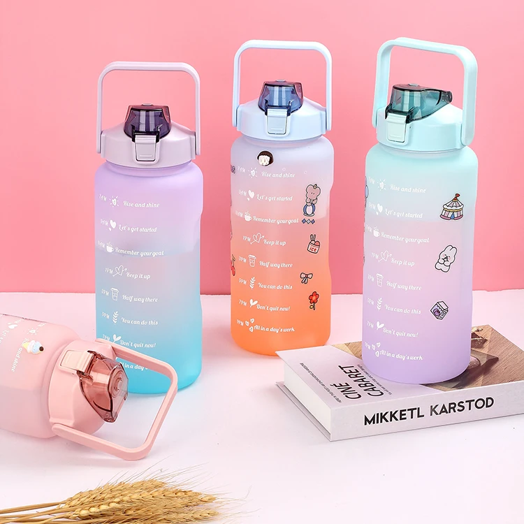

Hot Popular 2000ml Gradient Frosted Fitness Water Cup Large Capacity Portable Cute Sport Water Bottle, Pink/blue/purple/green