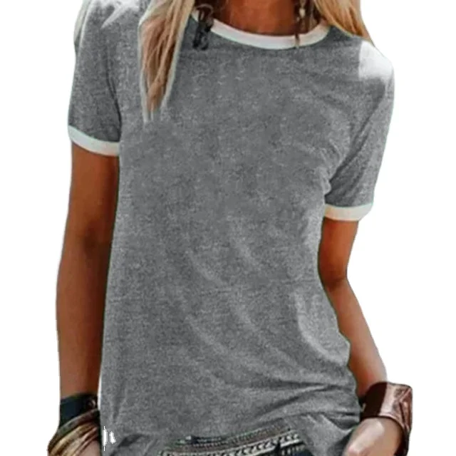 

New high quality round neck knit slim solid color short sleeve t shirt wom