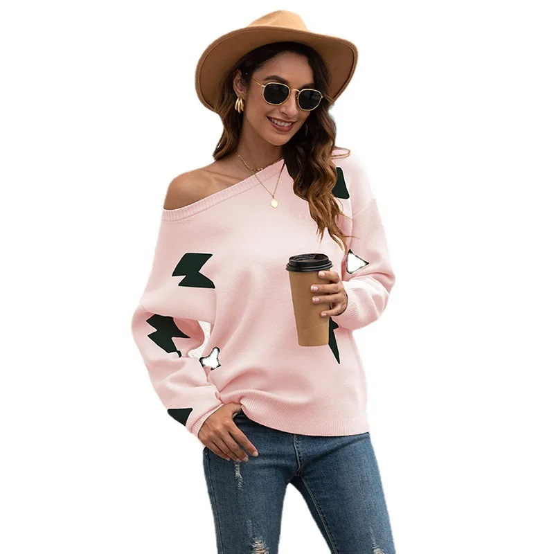 

2021 autumn new Pullover Sweater women's off shoulder loose long sleeve casual women's sweater white Sweatshirt woman