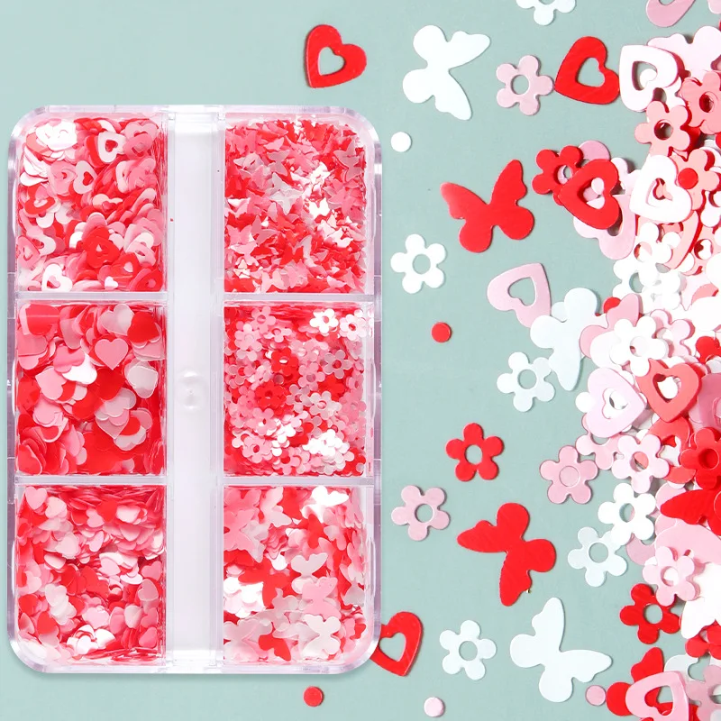 

French Manicure Valentine's Day Love Butterfly Nail Art Decoration Acrylic Nail Accessories Holograms Sequins