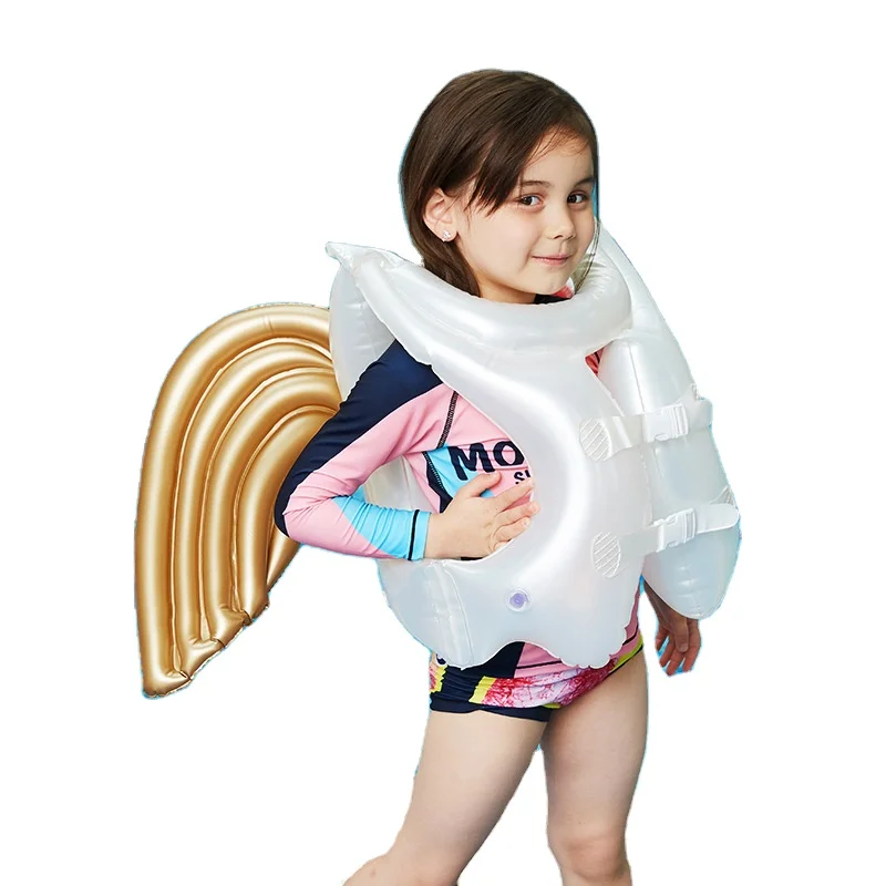 

Angel's wings shape shiny water toy PVC kid life jacket toy inflatable wings float for summer sports, White