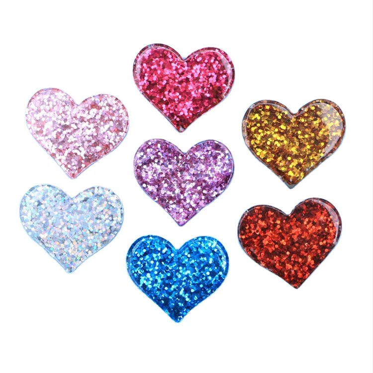 

yiwu wintop fashion accessories good quality flatback colored big glitter heart resin cabochon for keychain