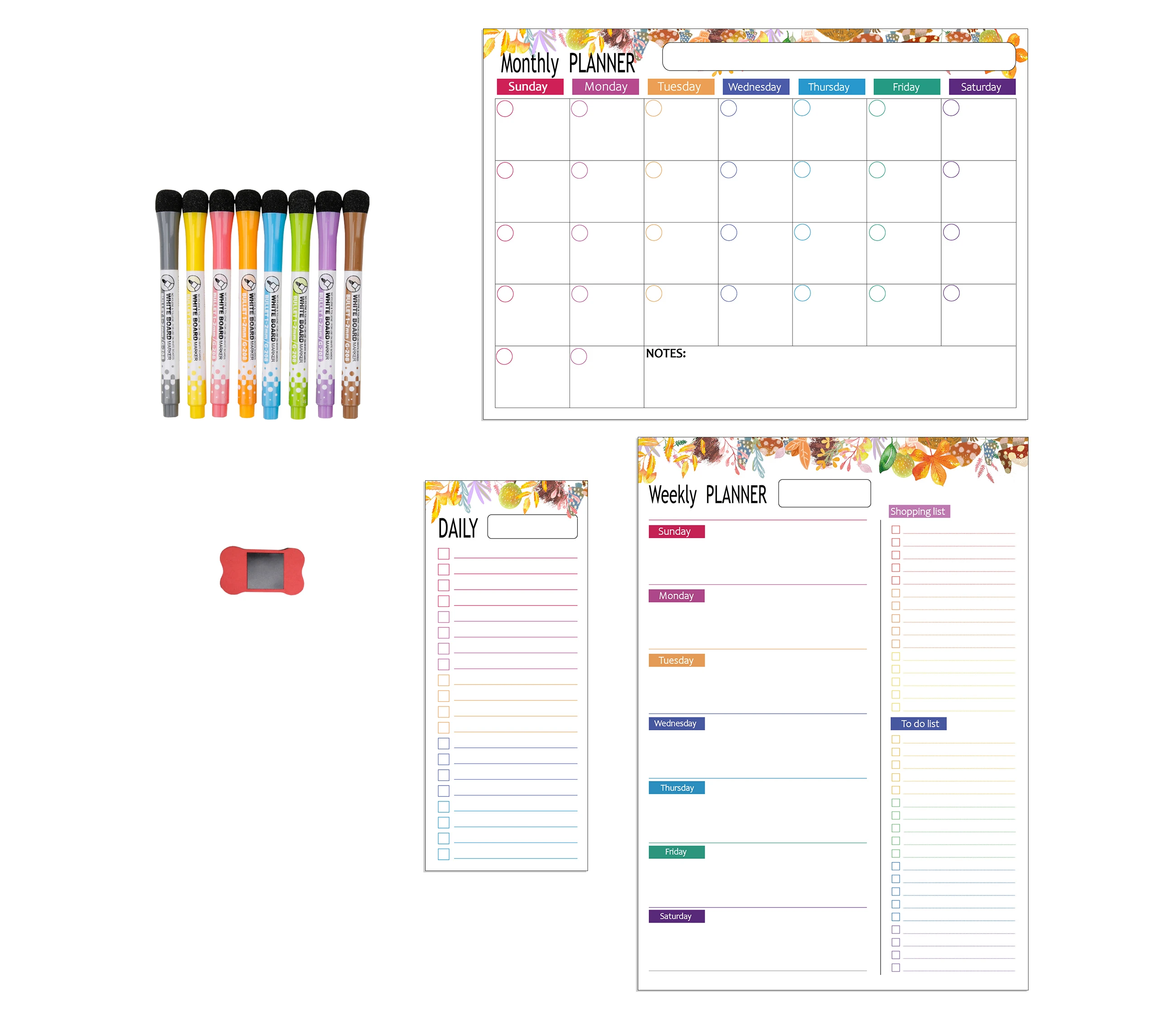 

Magnetic Dry Erase Menu Board for Kitchen Refrigerator Set with Markers - Weekly Meal Planner, Cooking Conversion Chart & to-Do, Cmyk