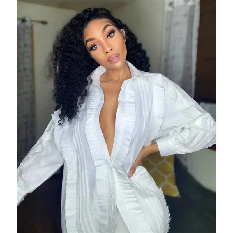 

A4019 2020 New Arrivals White Ruffle Long Sleeve Women Tops Blouse
