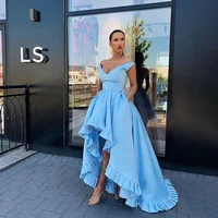 

2019 Girls New Light Sky Blue High Low Party Prom Evening Dress