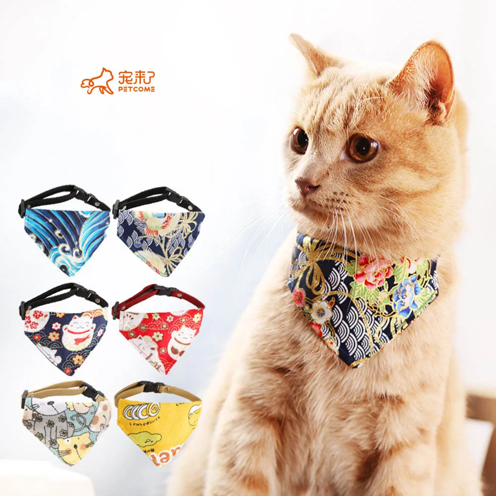 

PETCOME Shopee New Cheap Fancy Stylish Colorful Patterns Cute Personalized Cat Bandana Collar, Various patterns