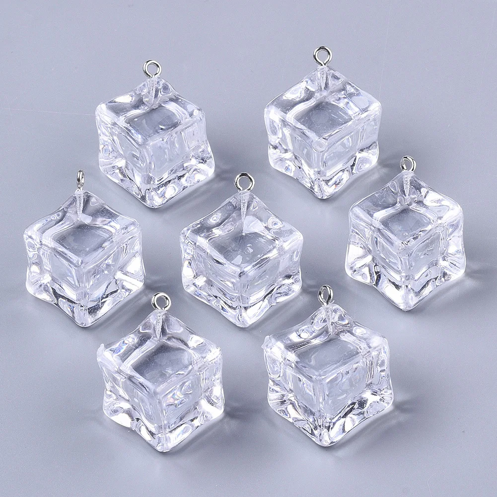 

PandaHall Platinum Plated Iron Loop Cube Clear Epoxy Resin Pendants