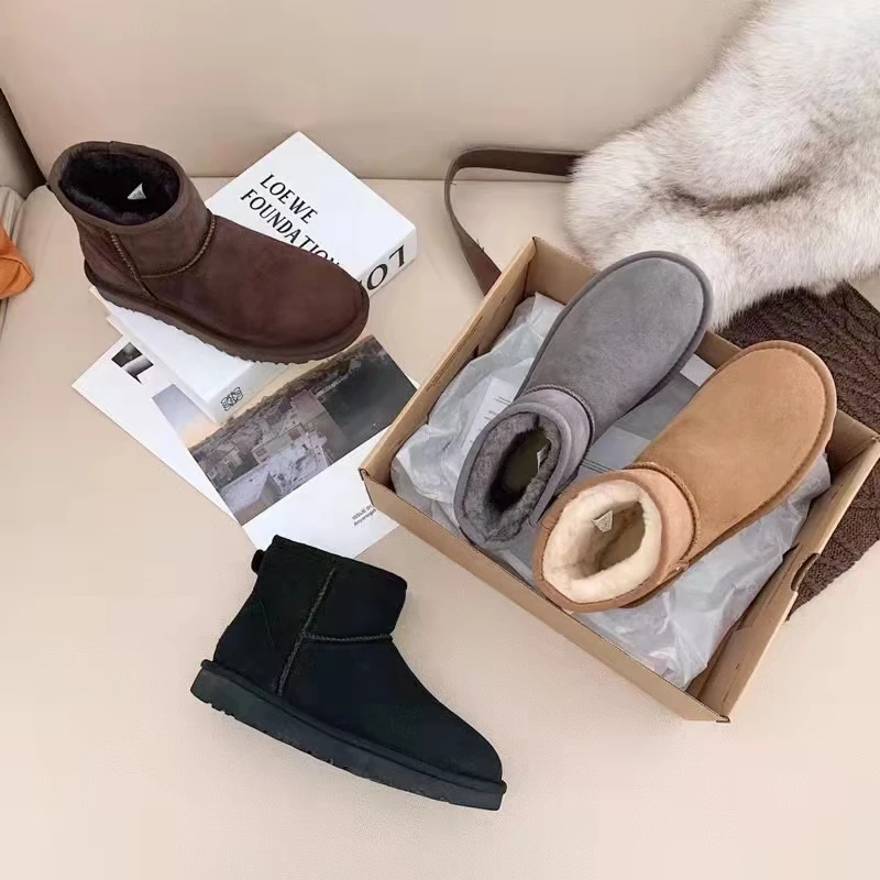 

UGGing Women's Natural Fur Classic Mini Sheepskin leather Snow Ankle Boots Short Ladies Shoes Designer Women's Snow Boots