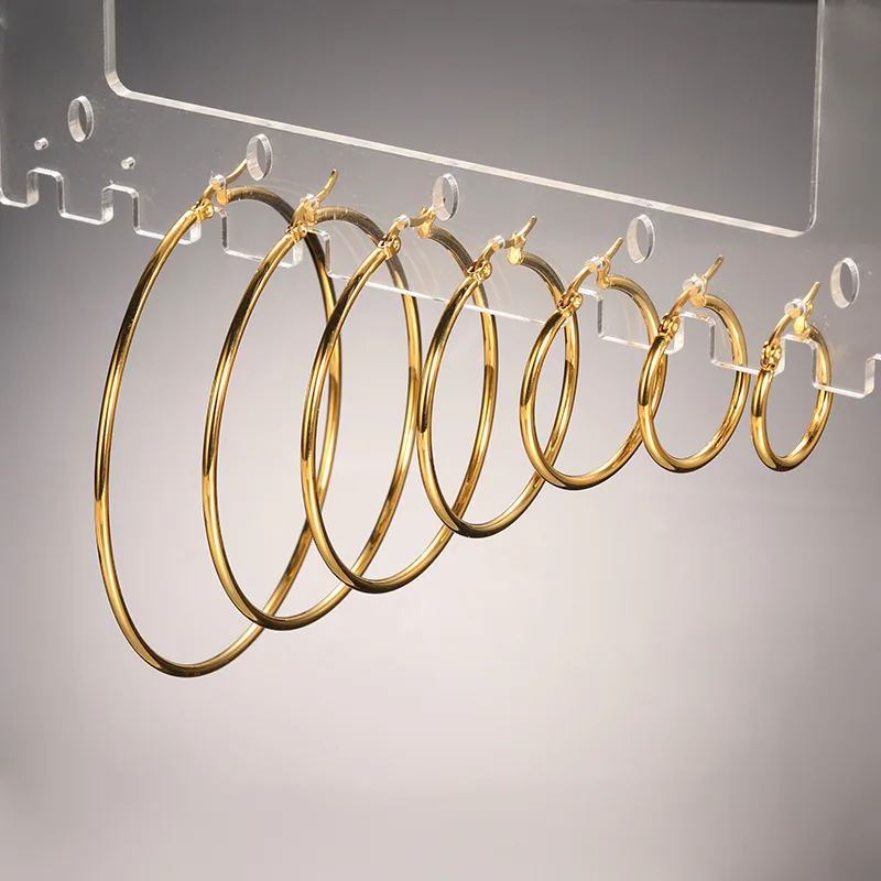 

Stainless steel gold big hoop earrings 20/25/30/40/50/60/70mm 18k gold high quality earrings wholesale