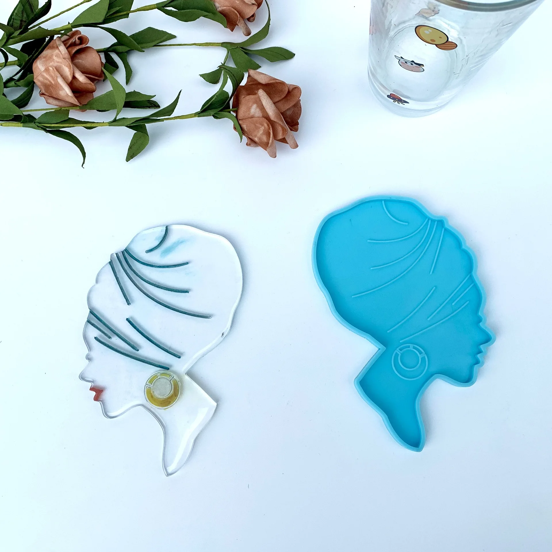 

DIY Arab woman silicone coaster mirror crystal epoxy resin silicone molds, Blue