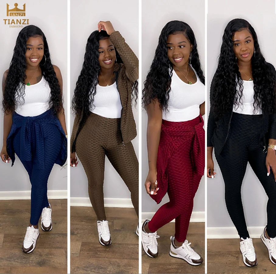 

2020 hot selling O4289 latest fall winter fashion stretchy top and skinny pants women two piece set