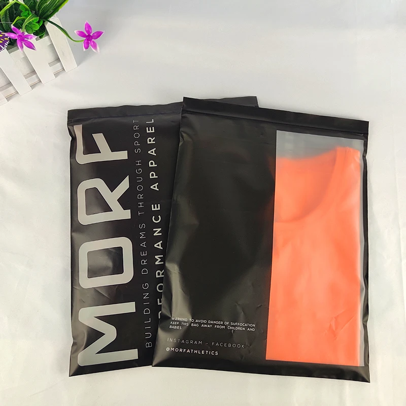 OEM custom printed clothes bags print black ziplock bag resealable clothing package bags supplier