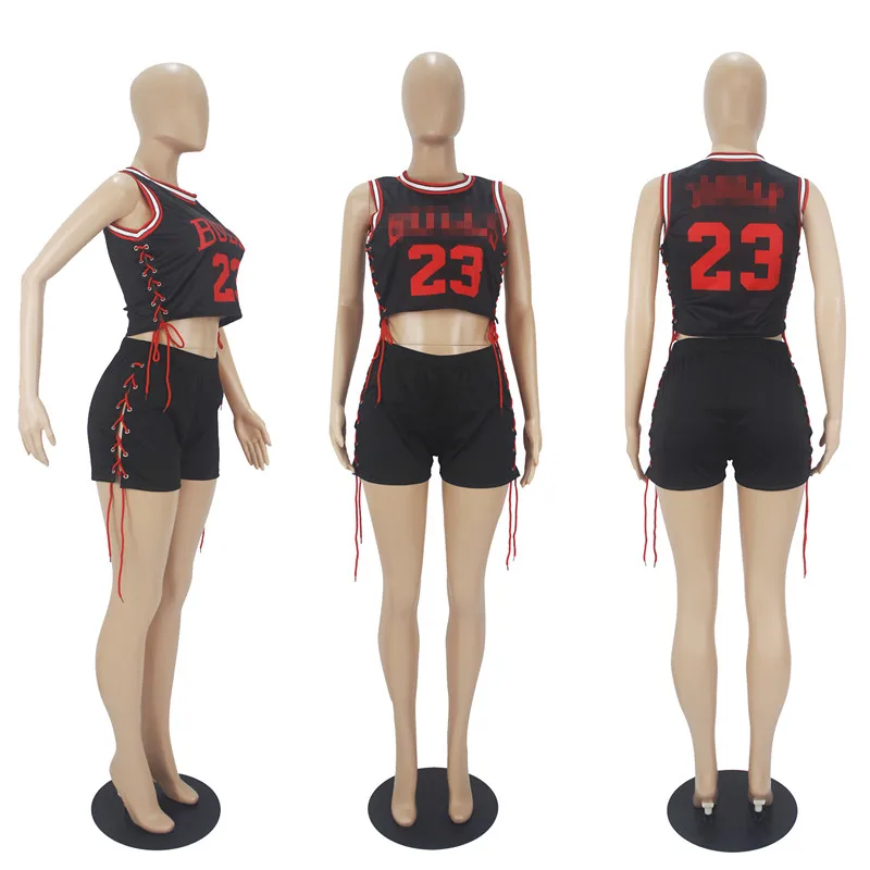 

2021 Sexy Crop Top Shorts Outfits Basketball Jersey Set Women Clothing Sports 2 Piece Short Set