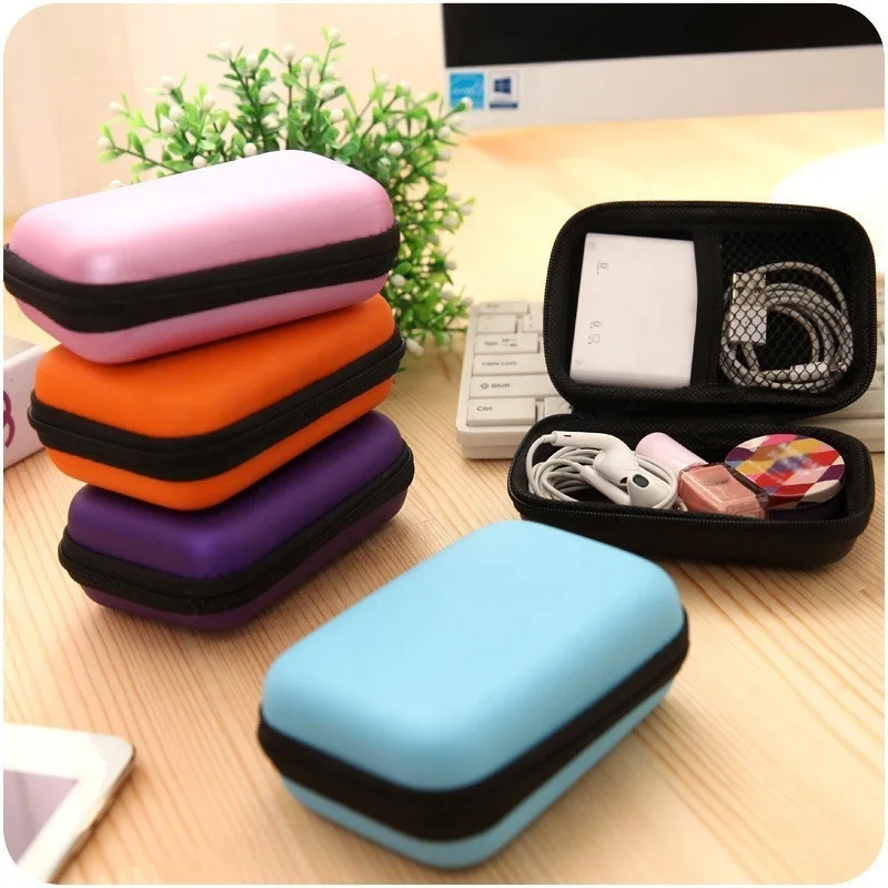 

Portable Case for Headphone Mini Zipper Hard Earbud Pouch box USB Cable Organize Earphone Protective Storage Bag Headset Eva, Many