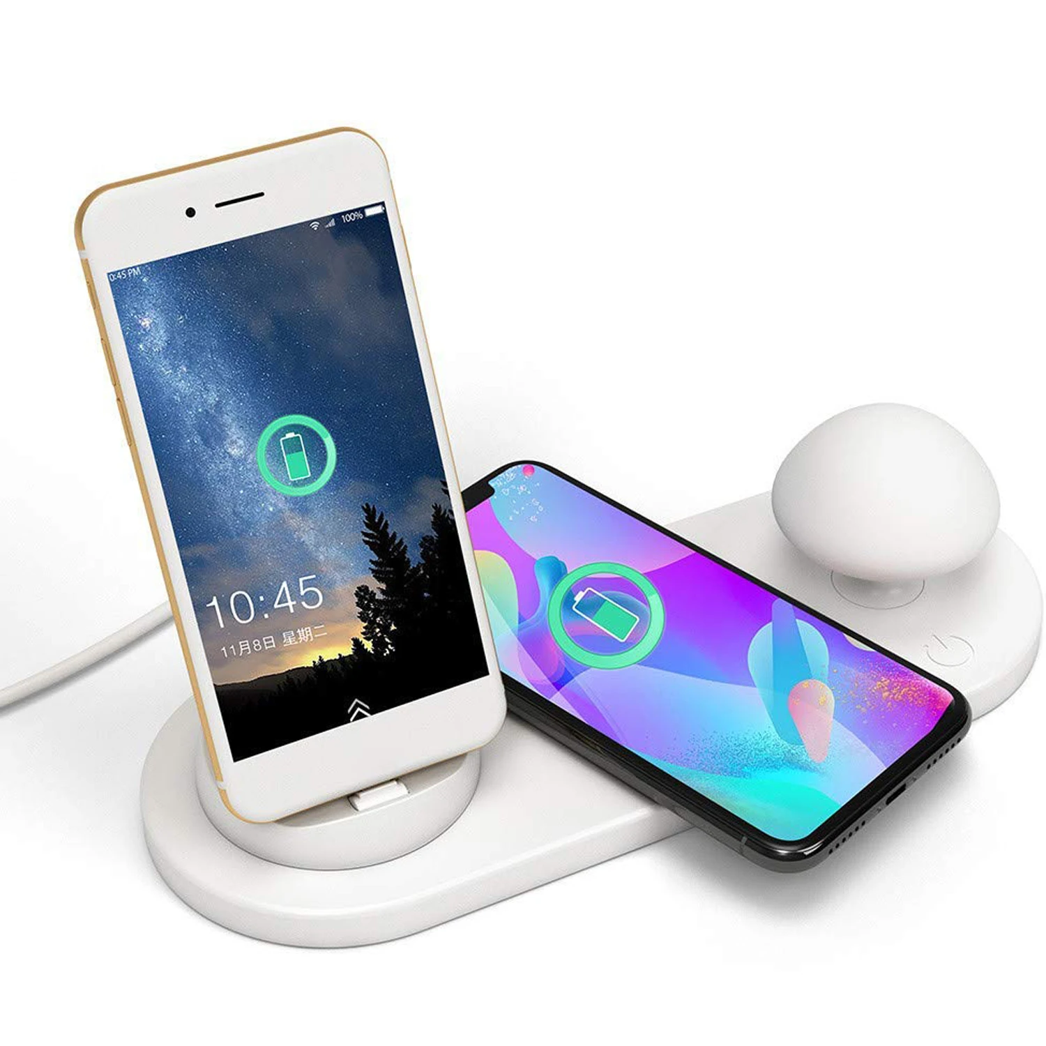 

Multi-function Charger Wireless Charging Mobile Phone Chargers Desk Mushroom Lamp with Phone Charger, White,custom