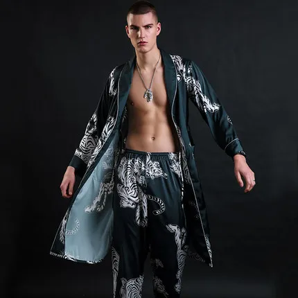 

2021 Wholesale boys long sleeves shorts sleepwear silky satin silk robe set men night pants