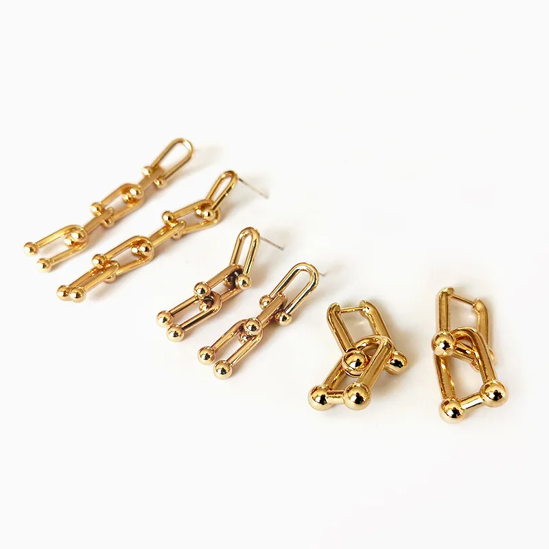 

Gold Plated Metal Chunky U Shaped Linked Drop Earrings Multi Layer U Shape Hoop Earrings For Best Friends