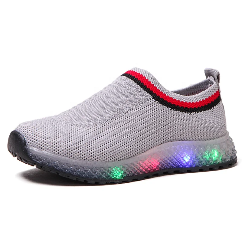 

2020 spring knitting mesh lighting flats shoes for children slip on