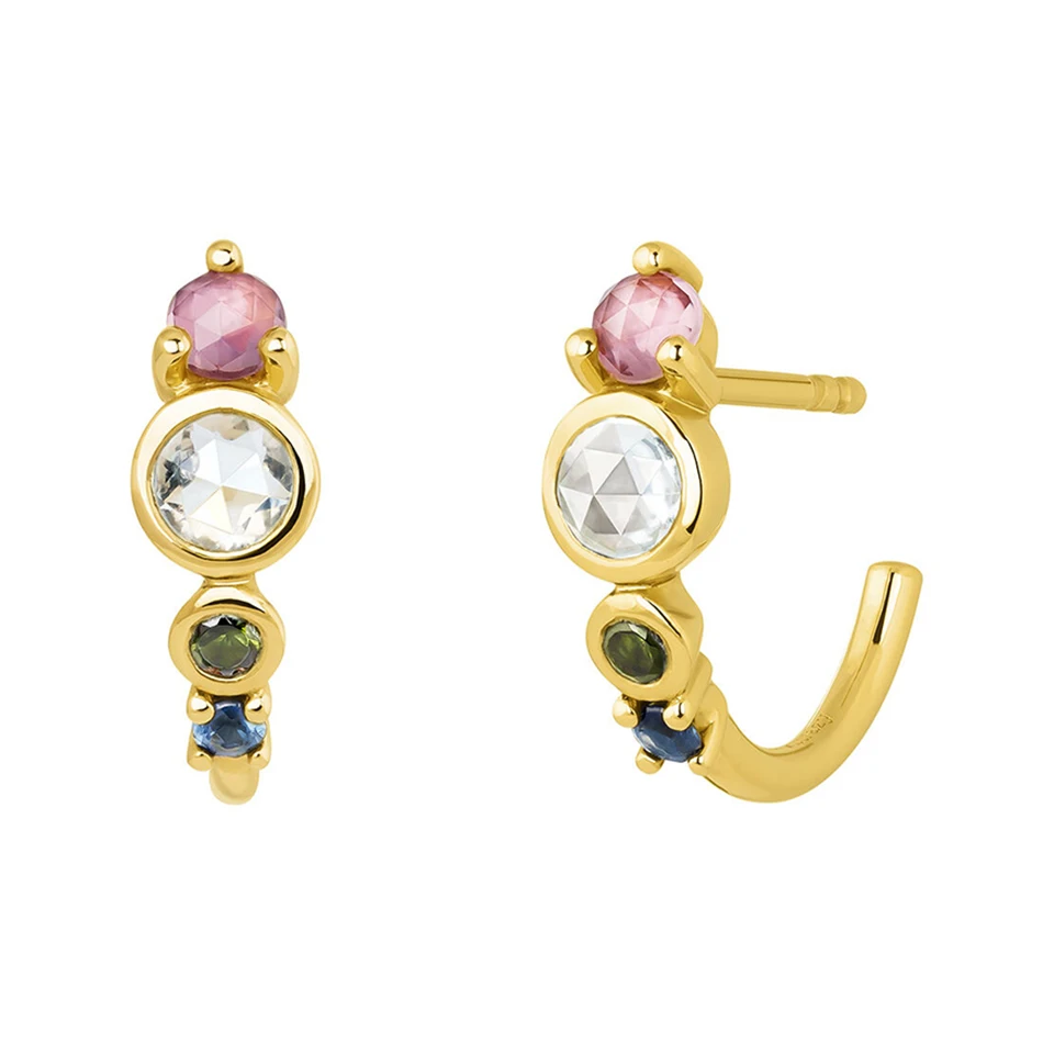 

Wholesale 925 Sterling Silver 18k Gold Plated Pink Blue Cubic Zircon Huggie Hoop Earrings