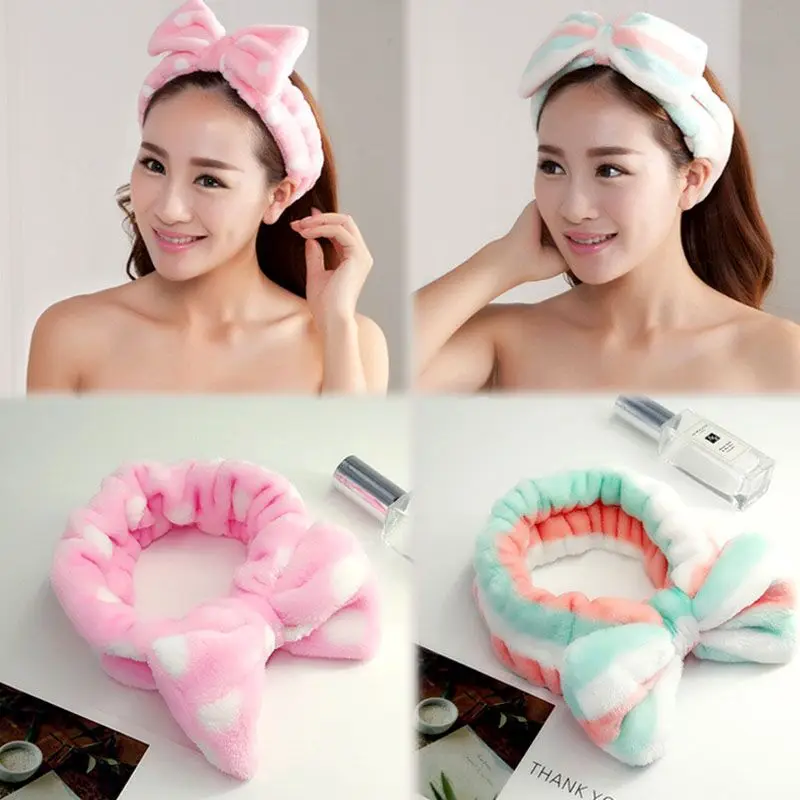 

Spa Headband Women Fleece Hair Lace Large Bow Face Wash Headband Make up Headband Hair Band Bow