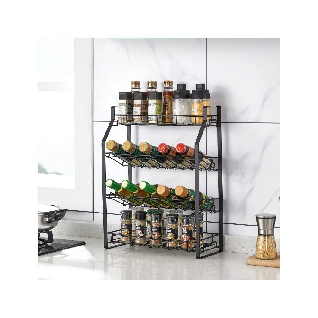 

metal removable 3-4 tier spice rack kitchen shelf bathroom countertop storage organizer rack black manufacturer from china