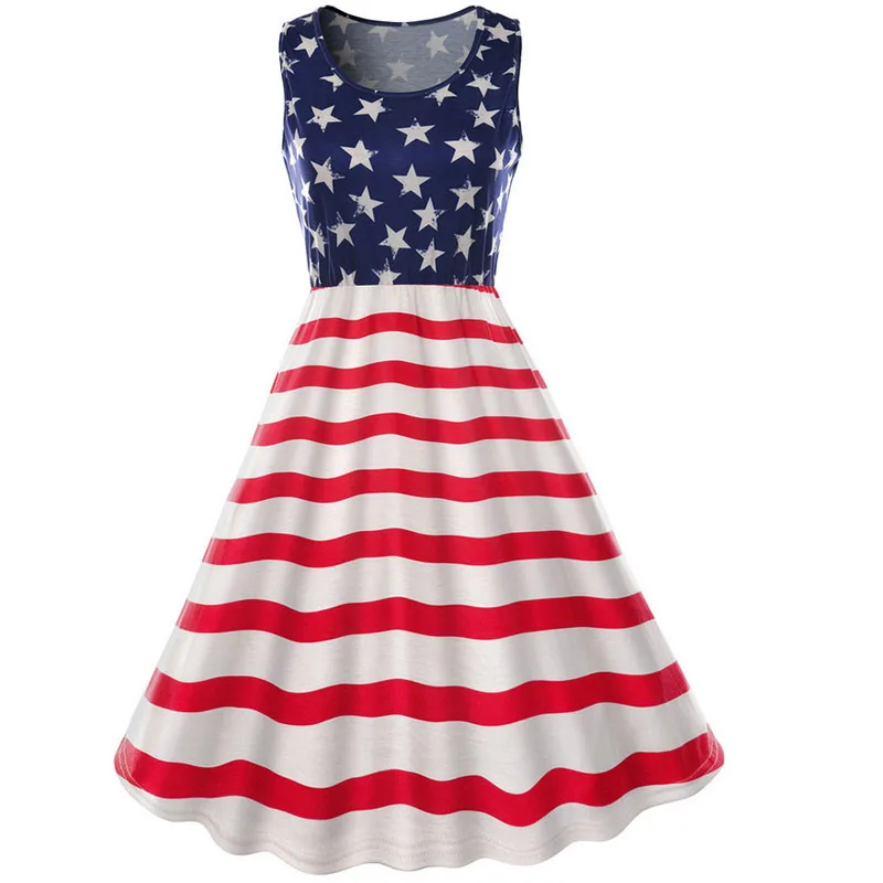 

Wholesale American Flag Fourth July Strapless Patriotic Short Dress, Picture color