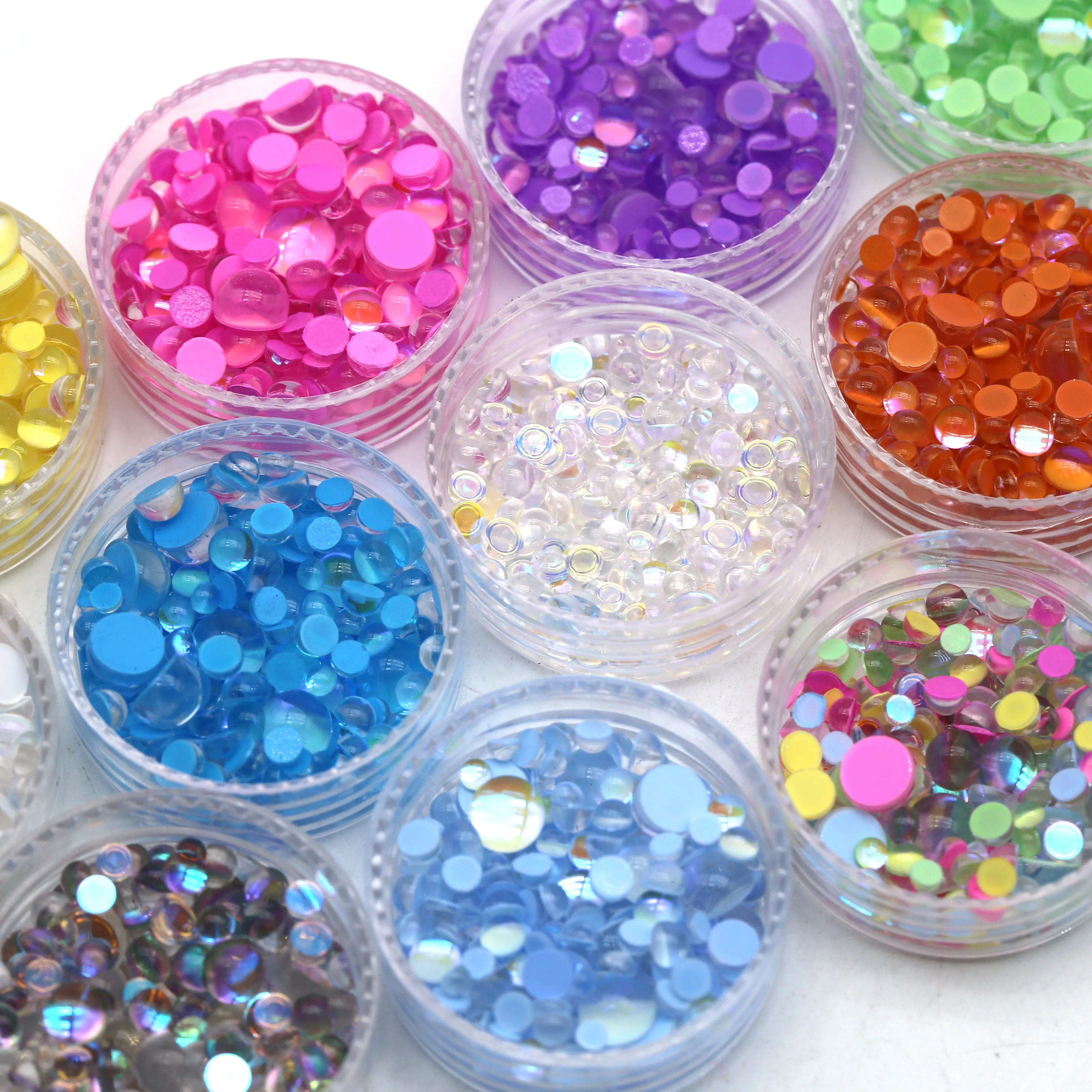 

1440pcs Mix Size And Color Glitter Aurora Half Round Mermaid Tears Nail Art Rhinestones, White