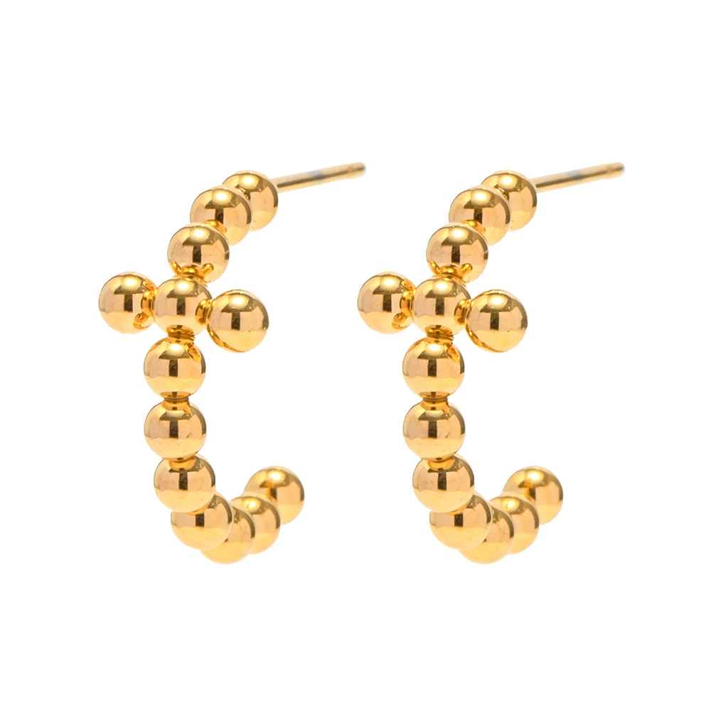 

Fashion Jewelry Stainless Steel Round beaded cross Metal Earring for Women Girls