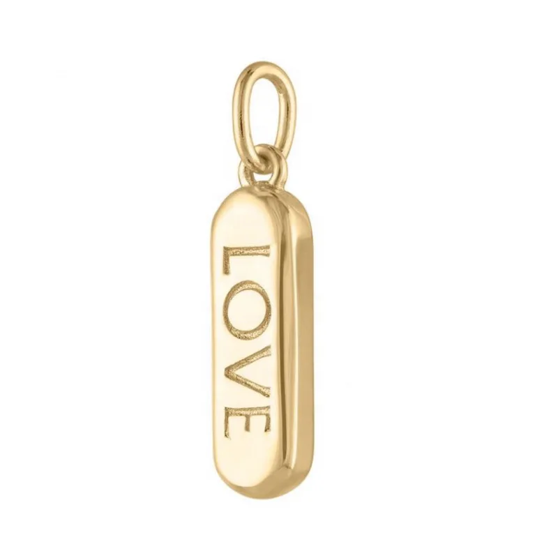 

LOZRUNVE 925 Sterling Silver Plain Engraved Thick Bar Letter Love Charm Pendant Gold