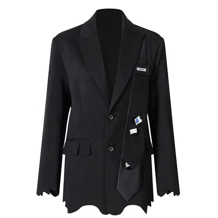 

Oudina 2021 Black Blazer New irregular Print Labeling Letter Jacket Loose Casual Suits Blazers Ladies Women
