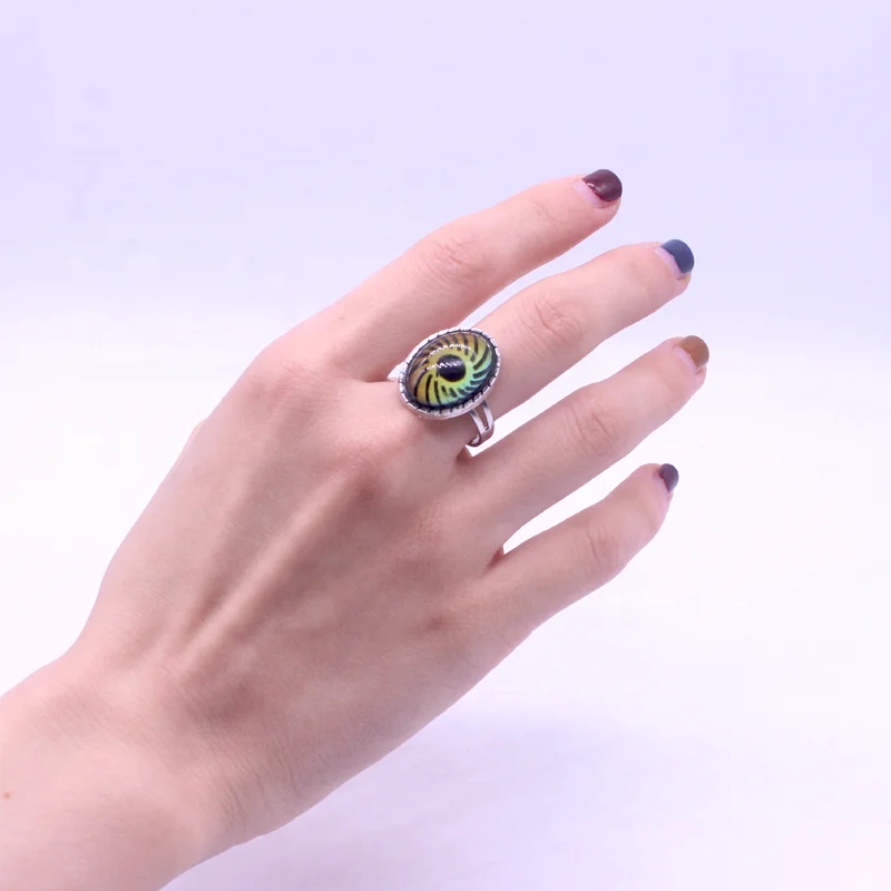 

Hot sale evil eye mood ring thermal gemstone adjustable stainless steel Thermochromic quartz rings wholesale for women