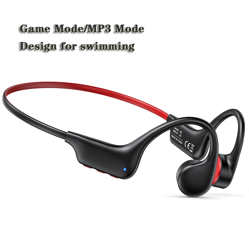 

Game Mode X6 Bone Conduction Headsets IP68 Waterproof Swimming Headphone CE Wireless Bluetooth Earphone with MP3 16GB Memory, Black-red/white-red