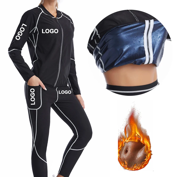 

New Women Hot Sweating Faster Weight Loss Jacket Luminous Strips Gym Workout Tiktok Custom Logo Sweat Sauna Suits, Blue/ silver