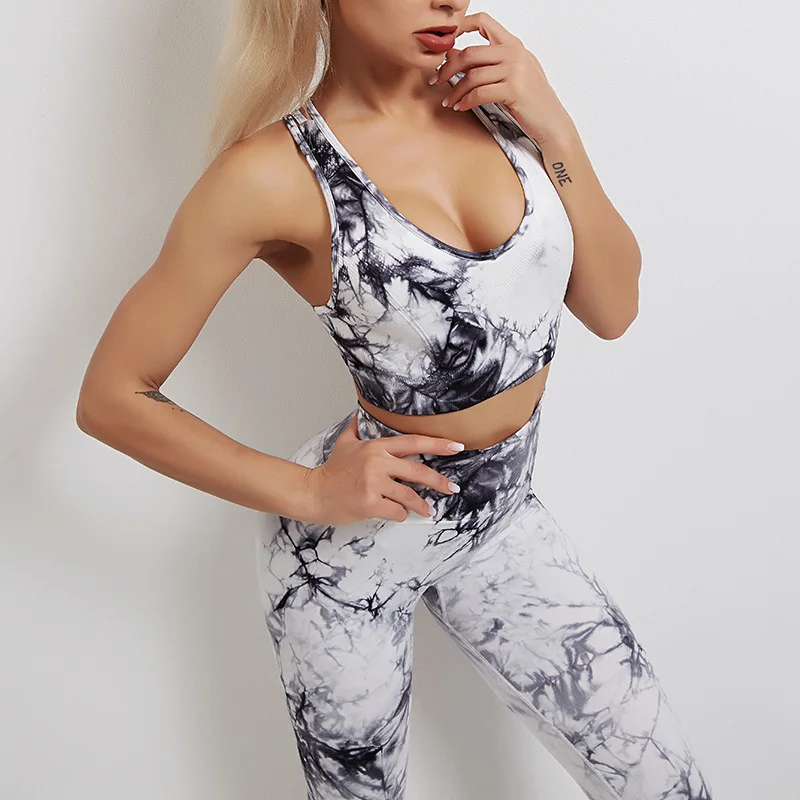 

New tie dye yoga set seamless set yoga fitness workout clothing women set