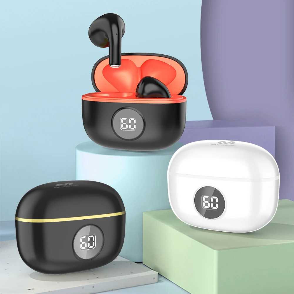 

TWS Wireless Noise Cancelling earbuds earphone Handsfree earphone LED digital light earphone with packing for huawei iphone, Black+red,black+yellow,white+orange,black,white,pink