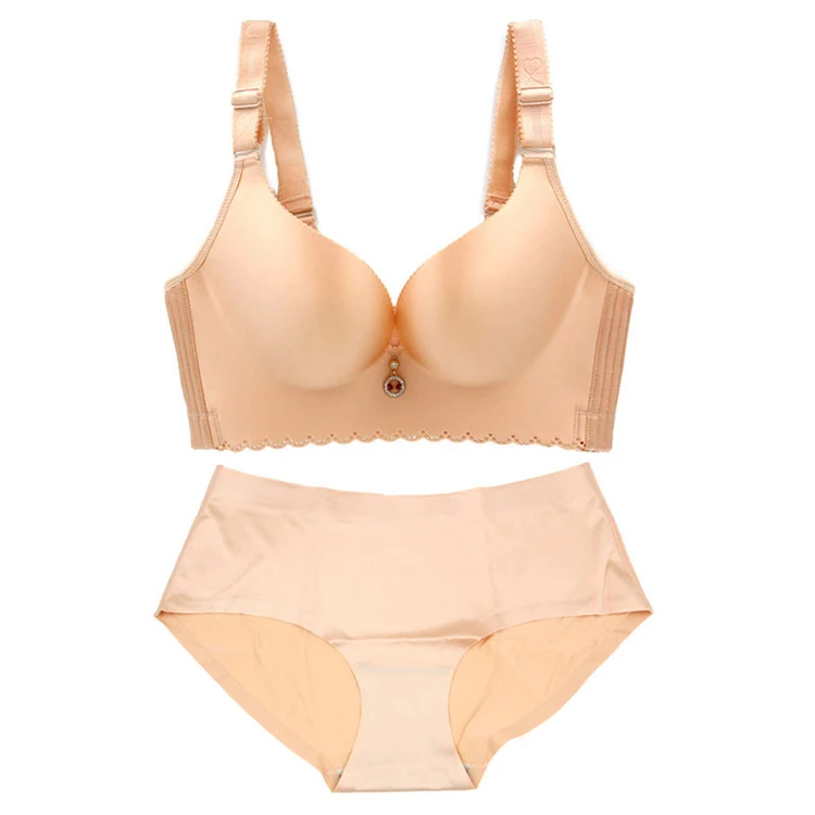 

Factory wholesale glossy seamless large size bra set big cup extra large gathering underwear
