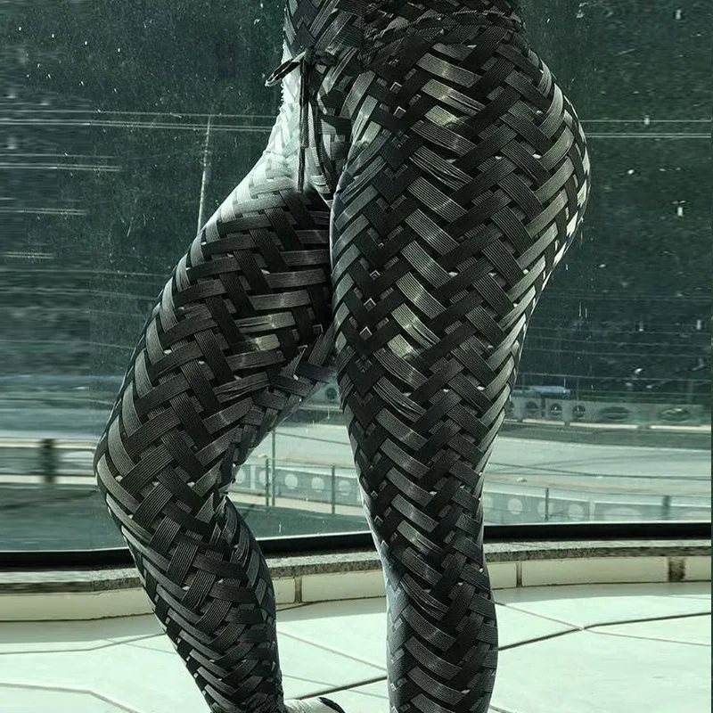 

Digital printed iron stretch hip-lifting yoga leggings, Black