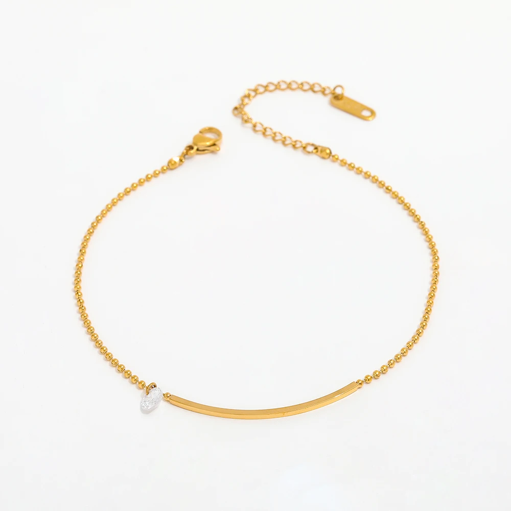 High End 18K Gold Plated Bar Beads Mixed Anklets Stainless Steel Jewelry