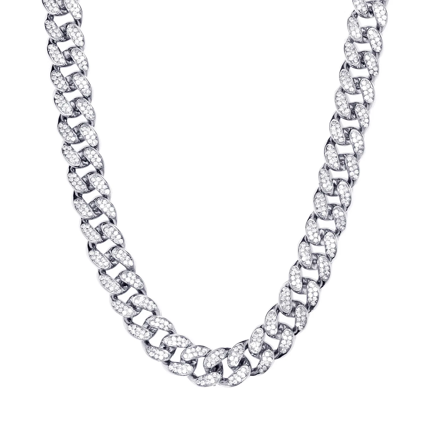 

New Arrival Exaggerate Full Diamond 20MM Miami Cuban Chain Necklace Iced Out Crystal Rhinestone Square Cuban Chain Necklace