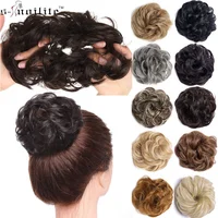 

SNOILITE 45gHeat resistant Synthetic fiber Rubber Band Grey dark grey updo hairstyles Curly chignon hair pieces bun